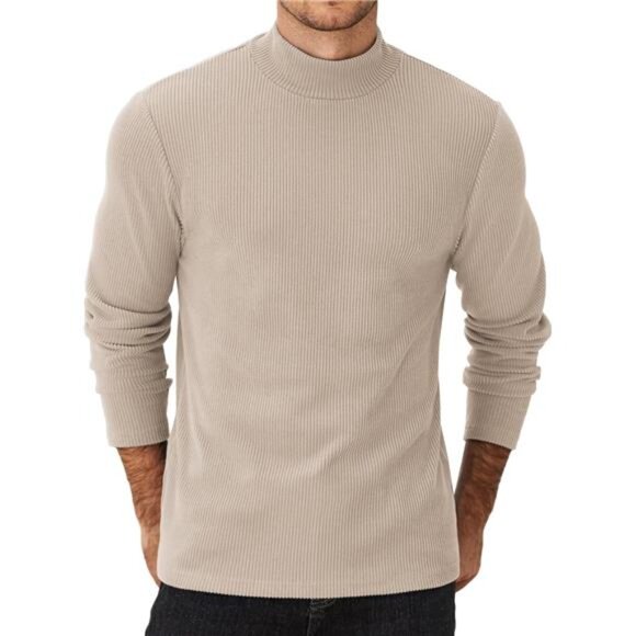 Men’s Thermal Mock Turtleneck Sweater • Ribbed Knit Long Sleeve Pullover - Picture 3 of 4